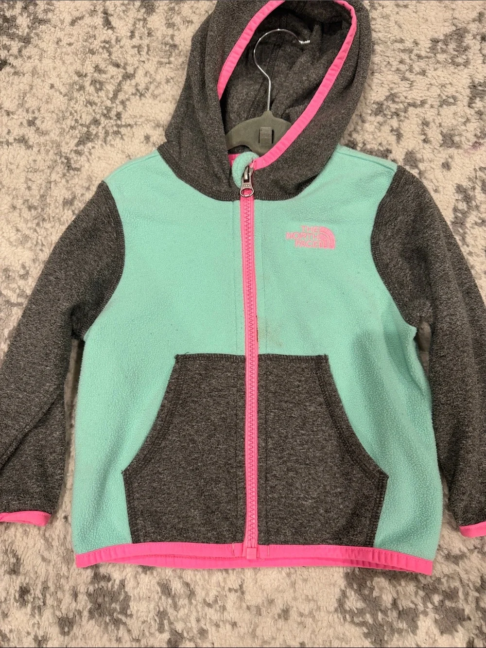 The North Face Girls' Mint, Charcoal & Pink Hooded Fleece Zip Jacket